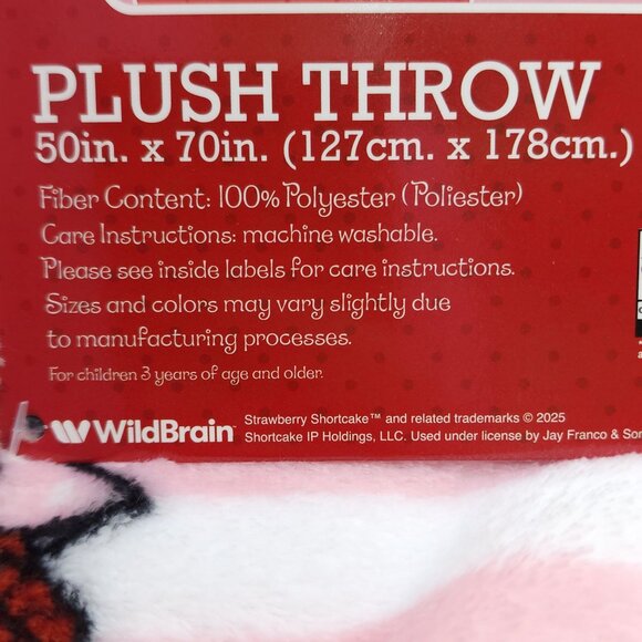 Strawberry Shortcake Plush Throw Blanket 50"x70" Pink White Striped Polyester - Picture 5 of 12